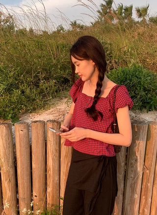 Checked 2-way blouse