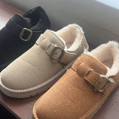 Buckle sheepskin loafers
