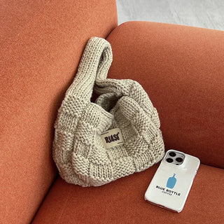 Knitted round crochet tote bag