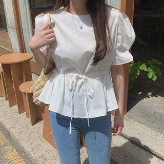 Puff-sleeve string blouse