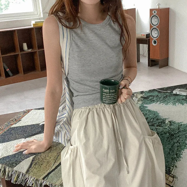 Sleeveless top with shirred bra cups