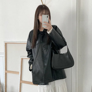 Leather half coat