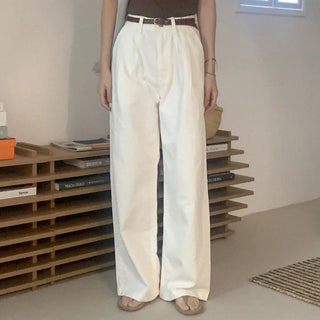 Pleated wide cotton pants