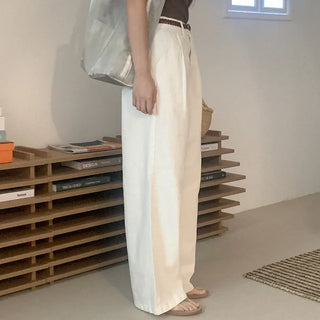 Pleated wide cotton pants