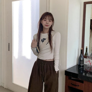 Lettering brushed fleece cropped T-shirt