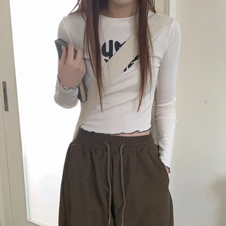 Lettering brushed fleece cropped T-shirt
