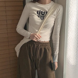 Lettering brushed fleece cropped T-shirt