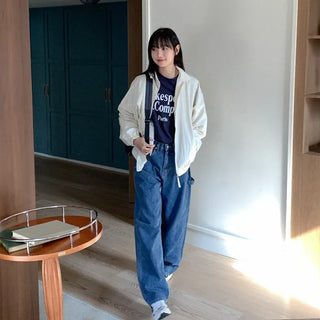 Wide cotton denim pants