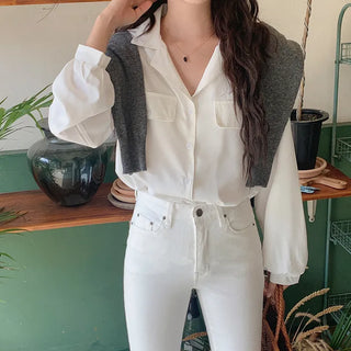 Open-collar pocket blouse