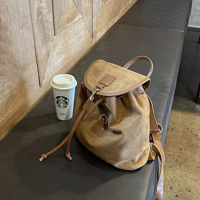 Suede String Buckle Bucket Bag/Backpack