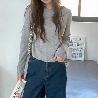 Fleece-lined round-neck long-sleeve T-shirt