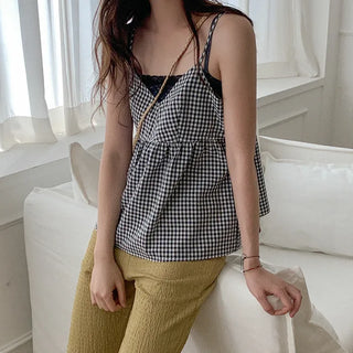 Checked cotton sleeveless top
