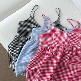 Checked cotton sleeveless top