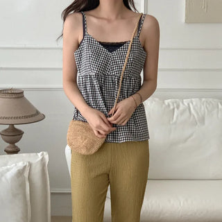 Checked cotton sleeveless top