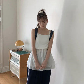 Petite layered tiered ruffle wrap skirt T-shirt (2 colors)