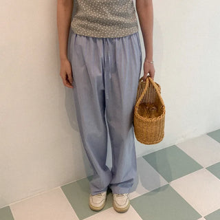 Striped, bordered elastic waist pants