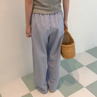 Striped, bordered elastic waist pants