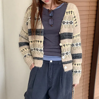 Wool jacquard knit cardigan