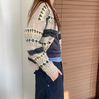 Wool jacquard knit cardigan