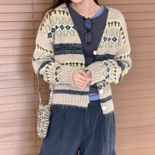 Wool jacquard knit cardigan