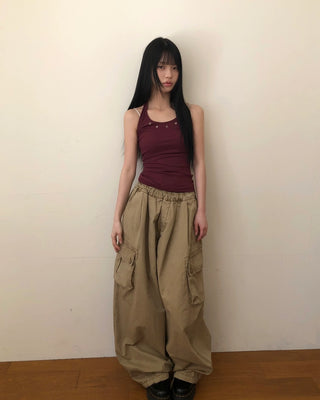 Balloon wide elastic waist pants