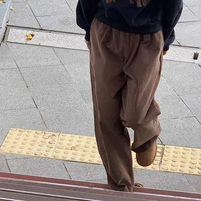 Corduroy wide-leg elastic waist pants