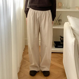 Corduroy wide-leg elastic waist pants