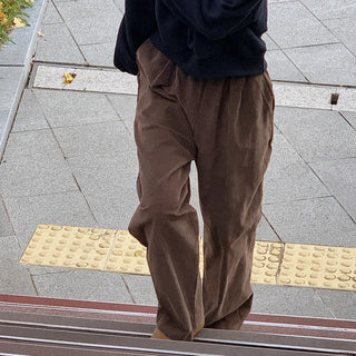 Corduroy wide-leg elastic waist pants