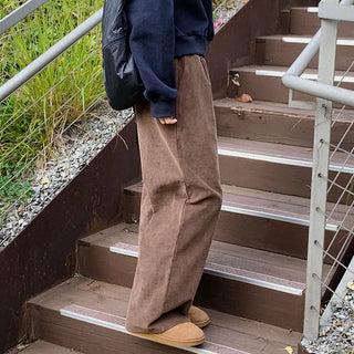 Corduroy wide-leg elastic waist pants