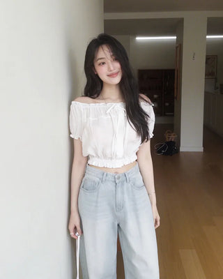 Real wide-leg denim pants