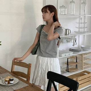 Mace cotton shirred short-sleeved T-shirt
