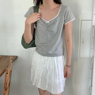 Mace cotton shirred short-sleeved T-shirt