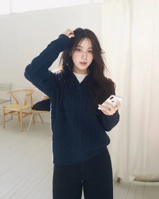 (3 colors) Thick Cable Knit Cardigan