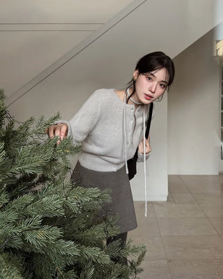 (4 colors) Ribbon Strap Fur Cardigan