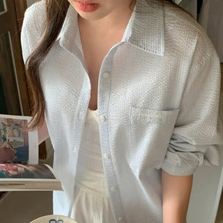 Oversized striped seersucker shirt
