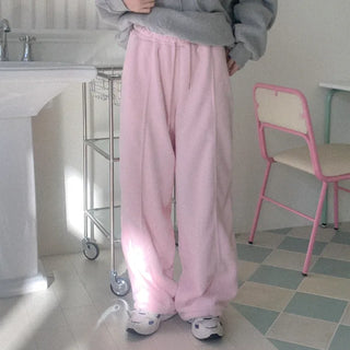 Fleece wide-leg elastic waist pants