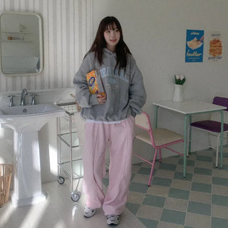 Fleece wide-leg elastic waist pants