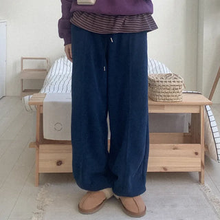 Fleece wide-leg elastic waist pants