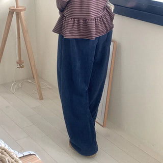 Fleece wide-leg elastic waist pants
