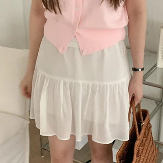 [Lined] Elastic waist tiered mini skirt