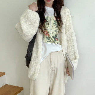 Wool balloon knit cardigan