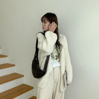 Wool balloon knit cardigan