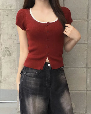 Two-tone layered ribbed knit