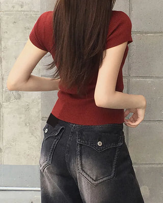 Two-tone layered ribbed knit