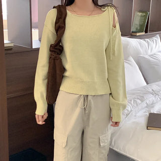 Shoulder slit ribbon knit