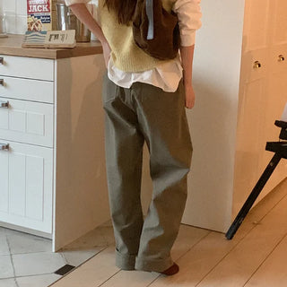 Fleece-lined wide-leg washed pants