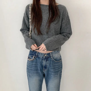 Cropped boat neck knit