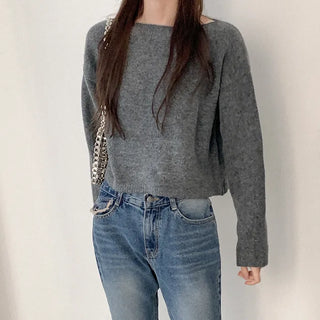 Cropped boat neck knit