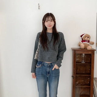 Cropped boat neck knit