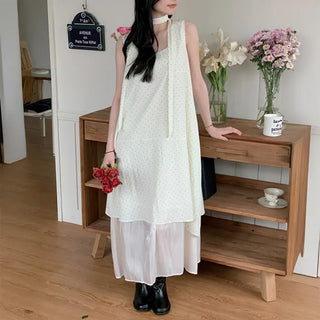Polka Dot Tie Long Dress